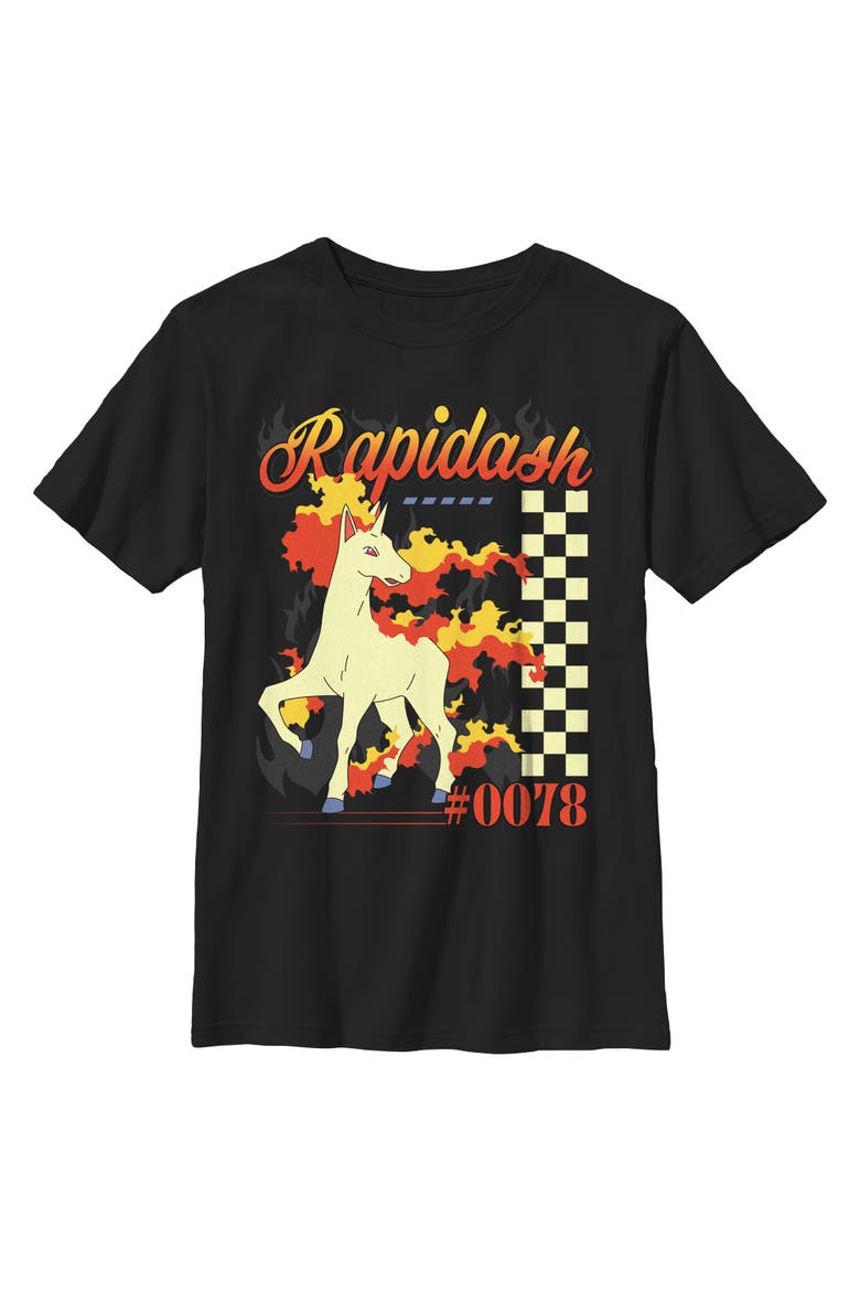 Boy's Pokemon Rapidash 0078 Retro Check  Graphic T-Shirt, Main, color, Black