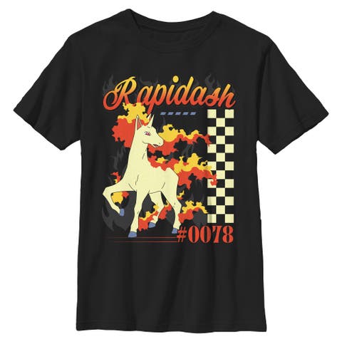 Boy's Pokemon Rapidash 0078 Retro Check  Graphic T-Shirt