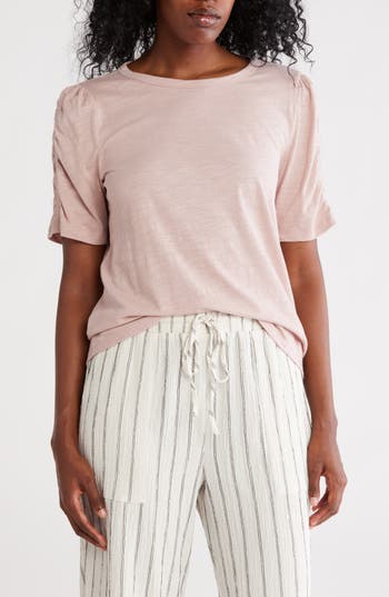 Caslon ® Ruched Sleeve T-shirt In Pink