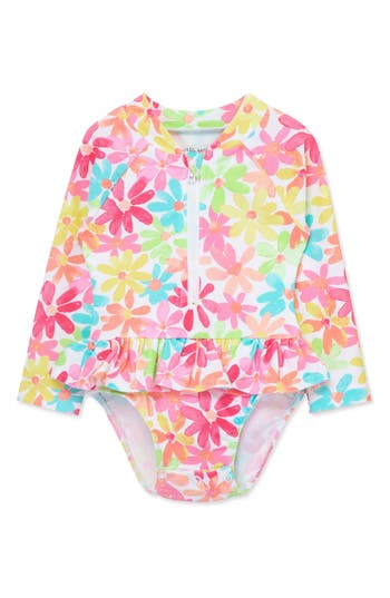 Shop Little Me Floral Upf 50+ One-piece Rashguard In Pink Multi