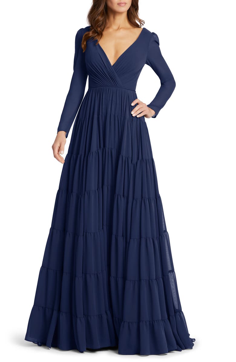 Ieena for Mac Duggal Long Sleeve Chiffon A-Line Gown, Main, color,