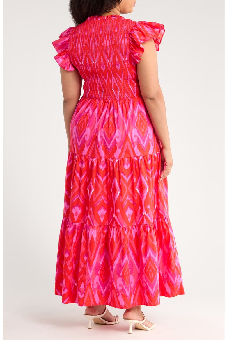 Belvin Ikat Print Smocked Maxi Dress, Alternate, color, RED/ PINK/ COMBO