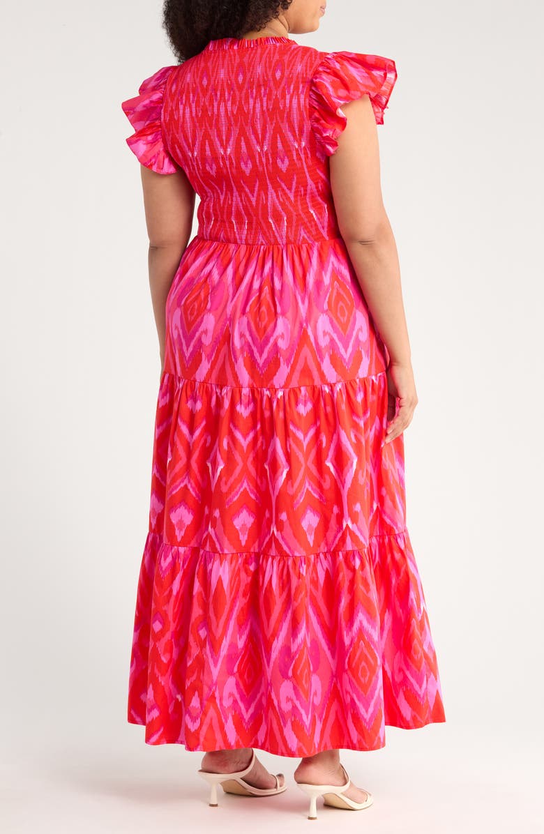 SUGARLIPS Belvin Ikat Print Smocked Maxi Dress, Alternate, color, Red/ Pink/ Combo