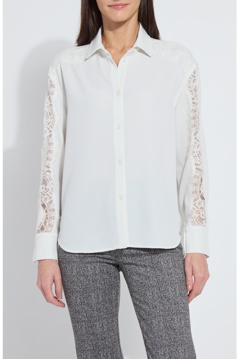 Natasha Lace Trim Button-Up Shirt, Alternate, color, ICE