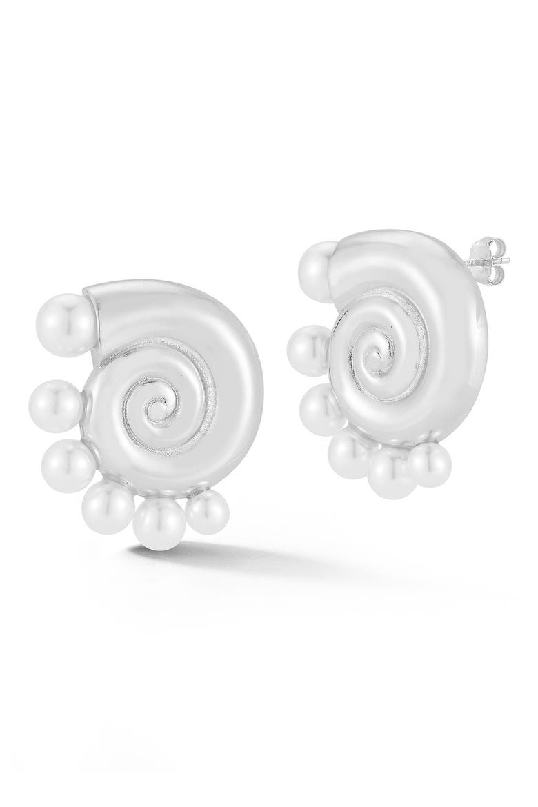 Faux Pearl Shell Stud Earrings, Main, color, SILVER