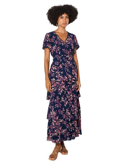 Tiered Leaf Print Dress
