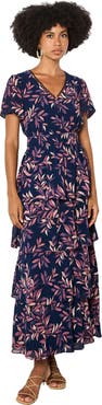 Apricot Tiered Leaf Print Dress