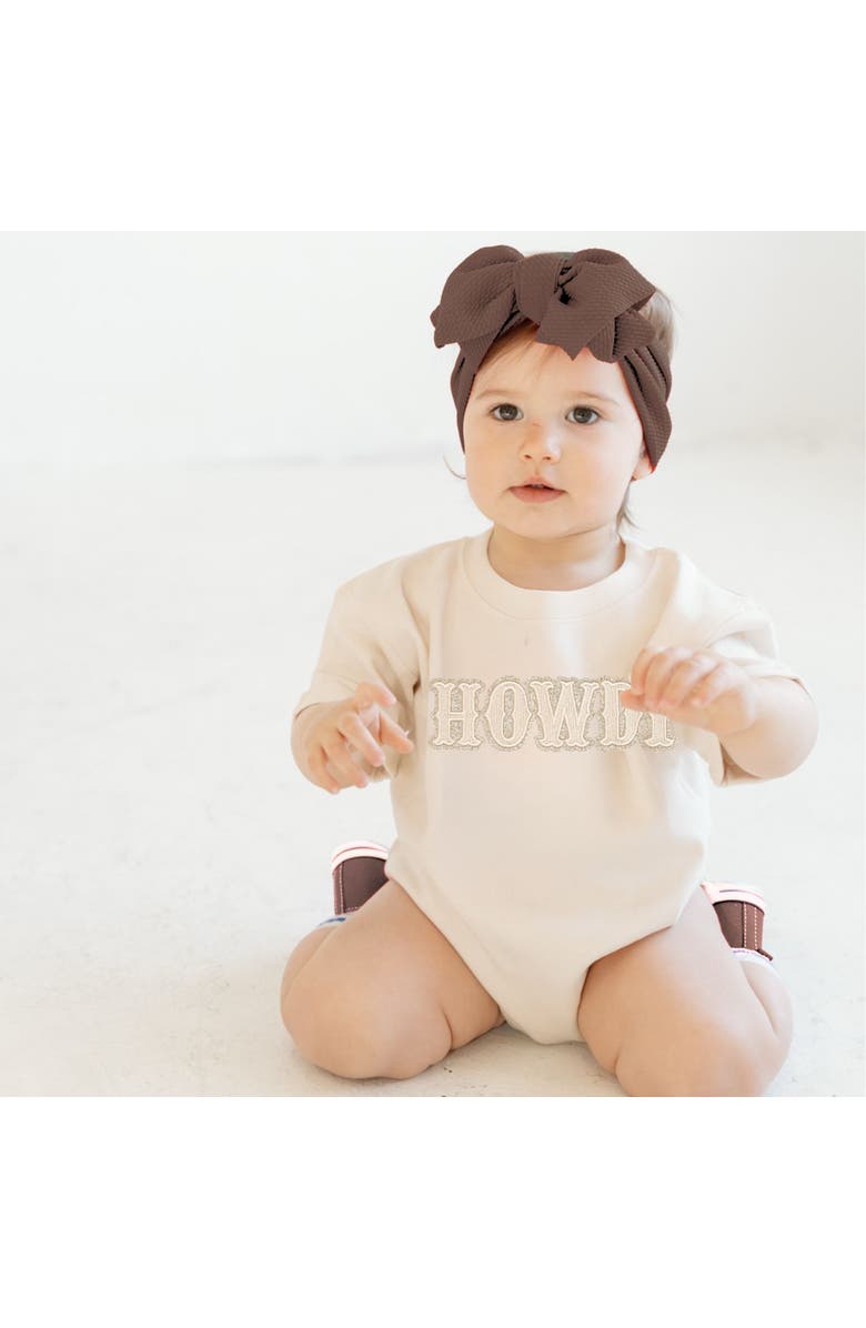 Sweet Wink Howdy Patch Long Sleeve Romper, Alternate, color, Natural
