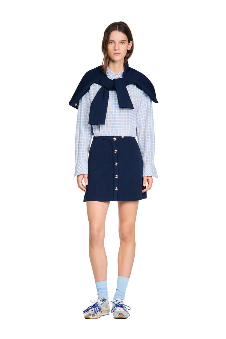 Short ribbed skirt with press studs, Alternate, color, Navy blue