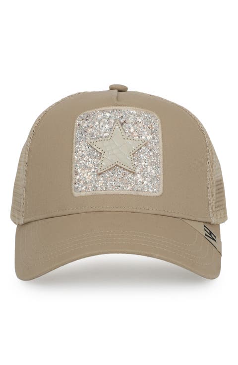 Embroidered Star Patch Mesh Panel Trucker Hat