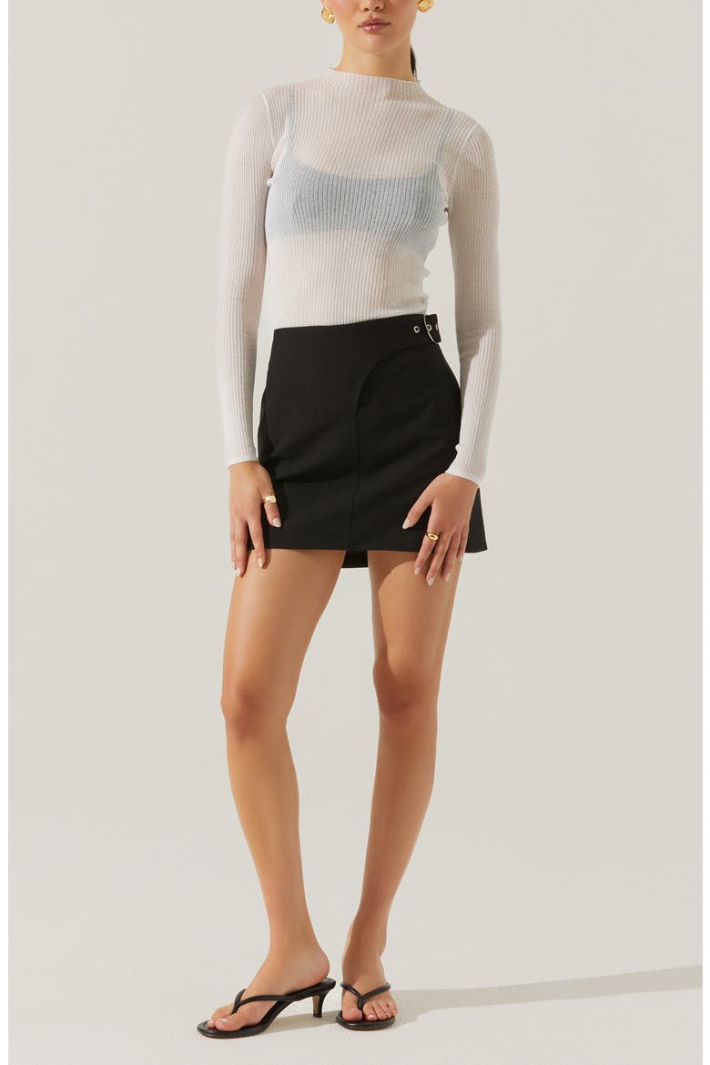Sevyn Buckle Faux Wrap Miniskirt, Alternate, color, BLACK
