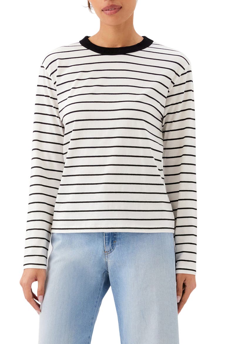 Stripe Crewneck Long Sleeve Cotton Top, Main, color, OFF WHITE W/ BLACK