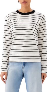 Karen Kane Stripe Crewneck Long Sleeve Cotton Top
