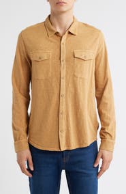 John Varvatos Avron Slub Organic Cotton Knit Snap-Up Western Shirt