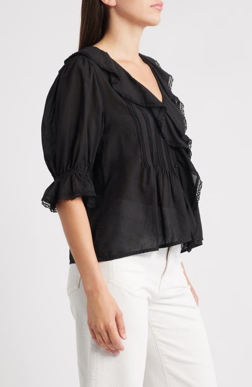 Madewell Pintucked Ruffled Puff-sleeve Top In Black