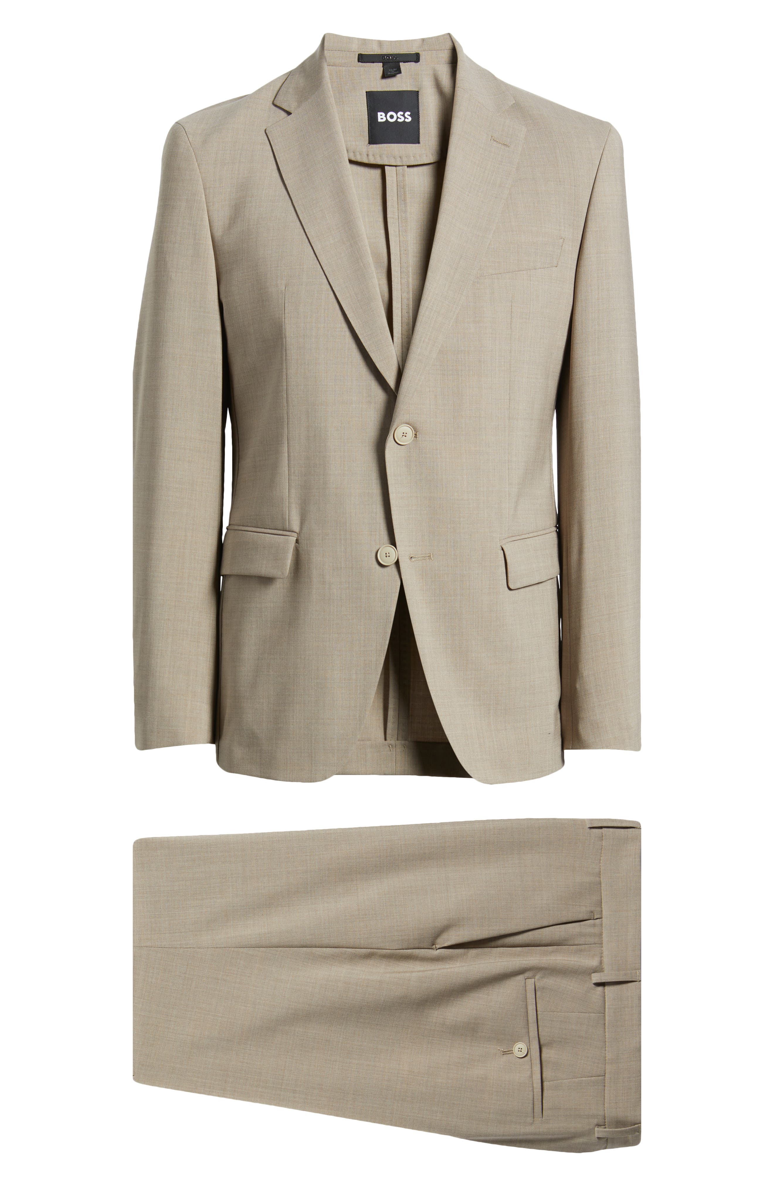 BOSS Huge Slim Fit Mélange Stretch Wool Suit