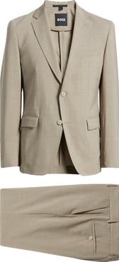 BOSS Huge Slim Fit Mélange Stretch Wool Suit