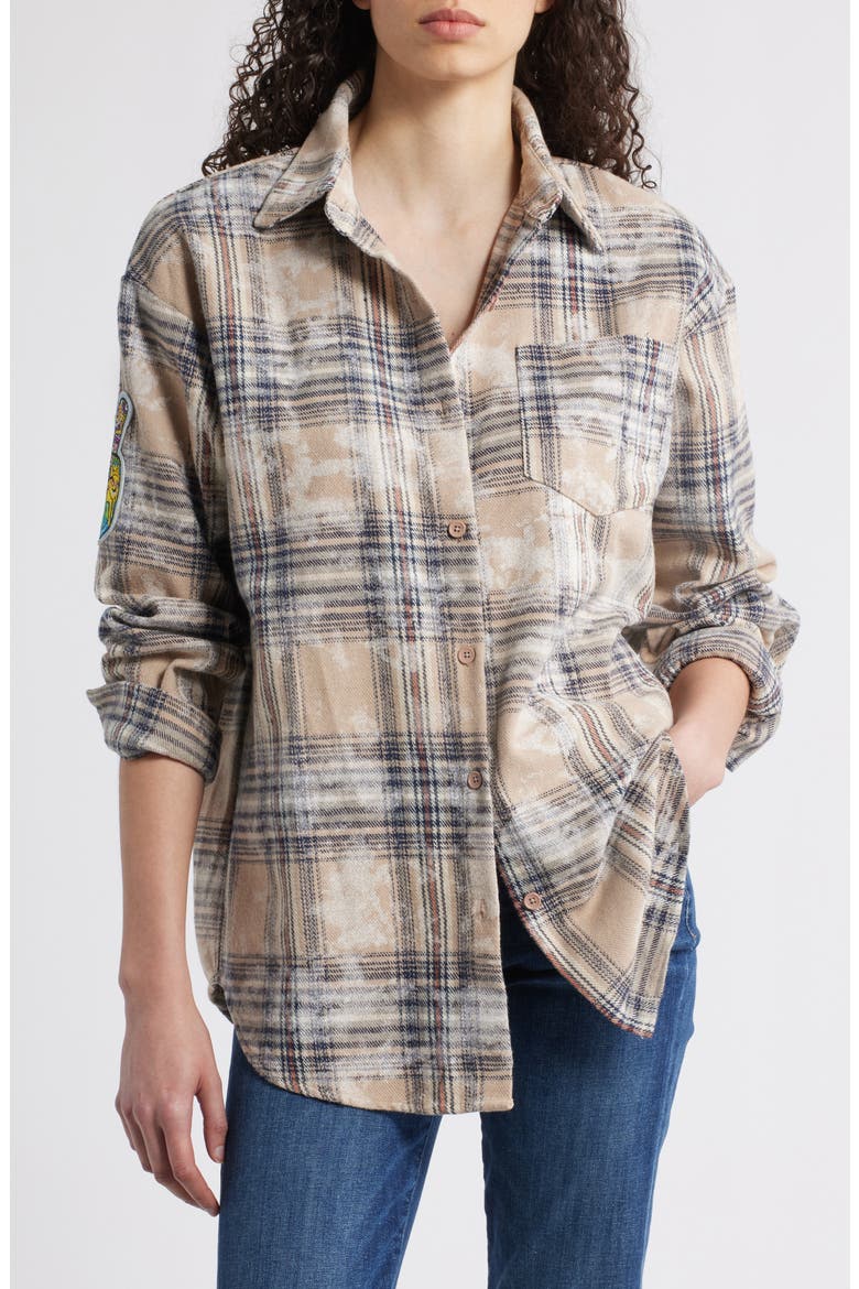 Joan Faded Plaid Button-Up Shirt, Main, color, GRAY