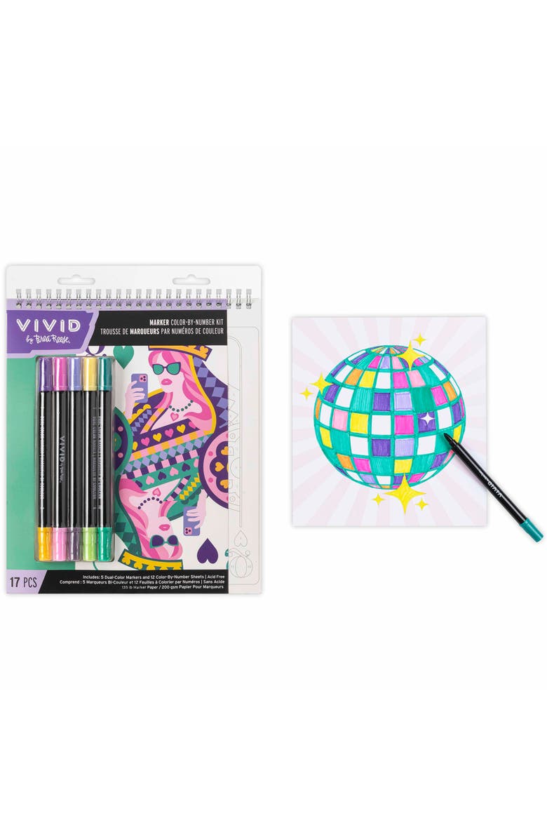 Brea Reese Vivid Marker Color By Number Kit, Queen of Hearts, 5 Markers, Alternate, color, Multicolored
