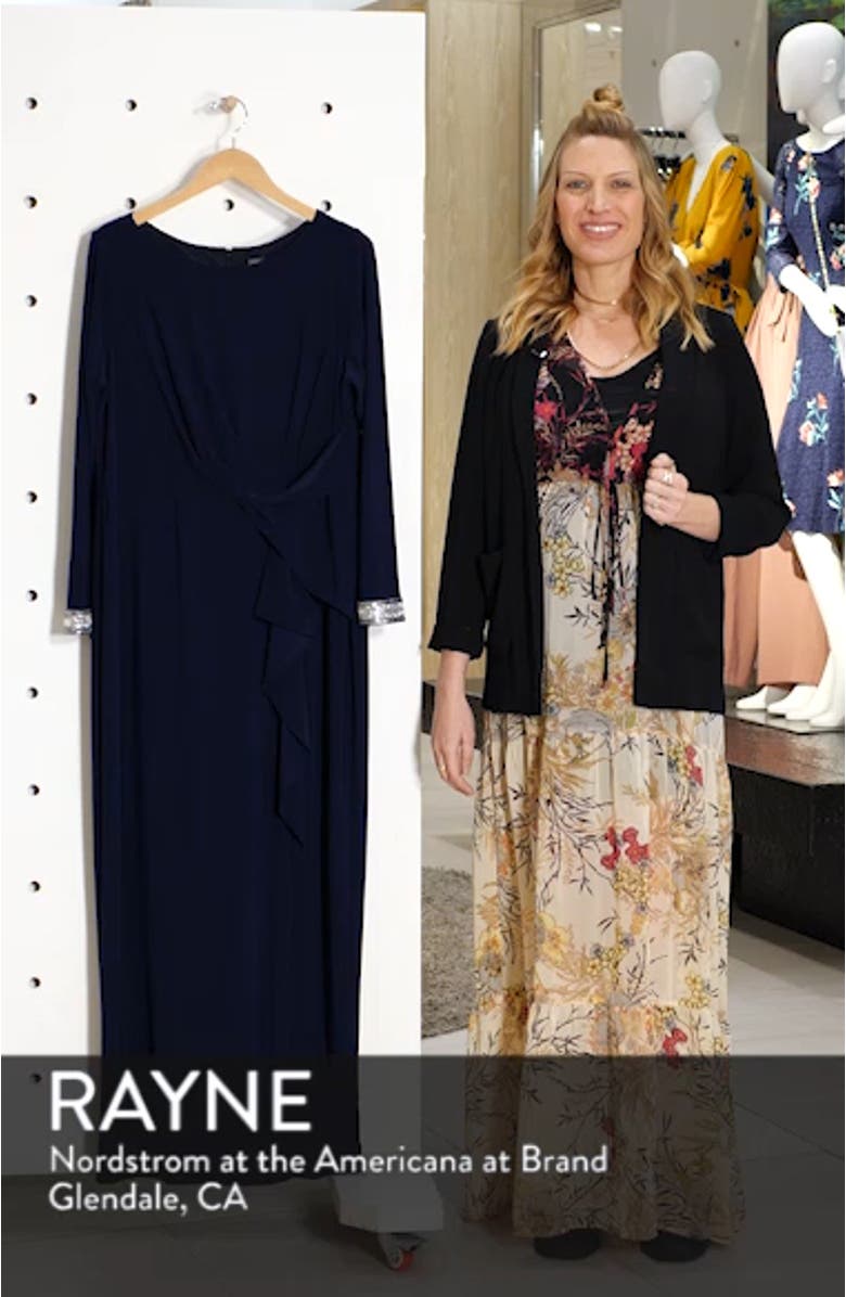 Beaded Cuff Ruched Jersey Dress, sales video thumbnail