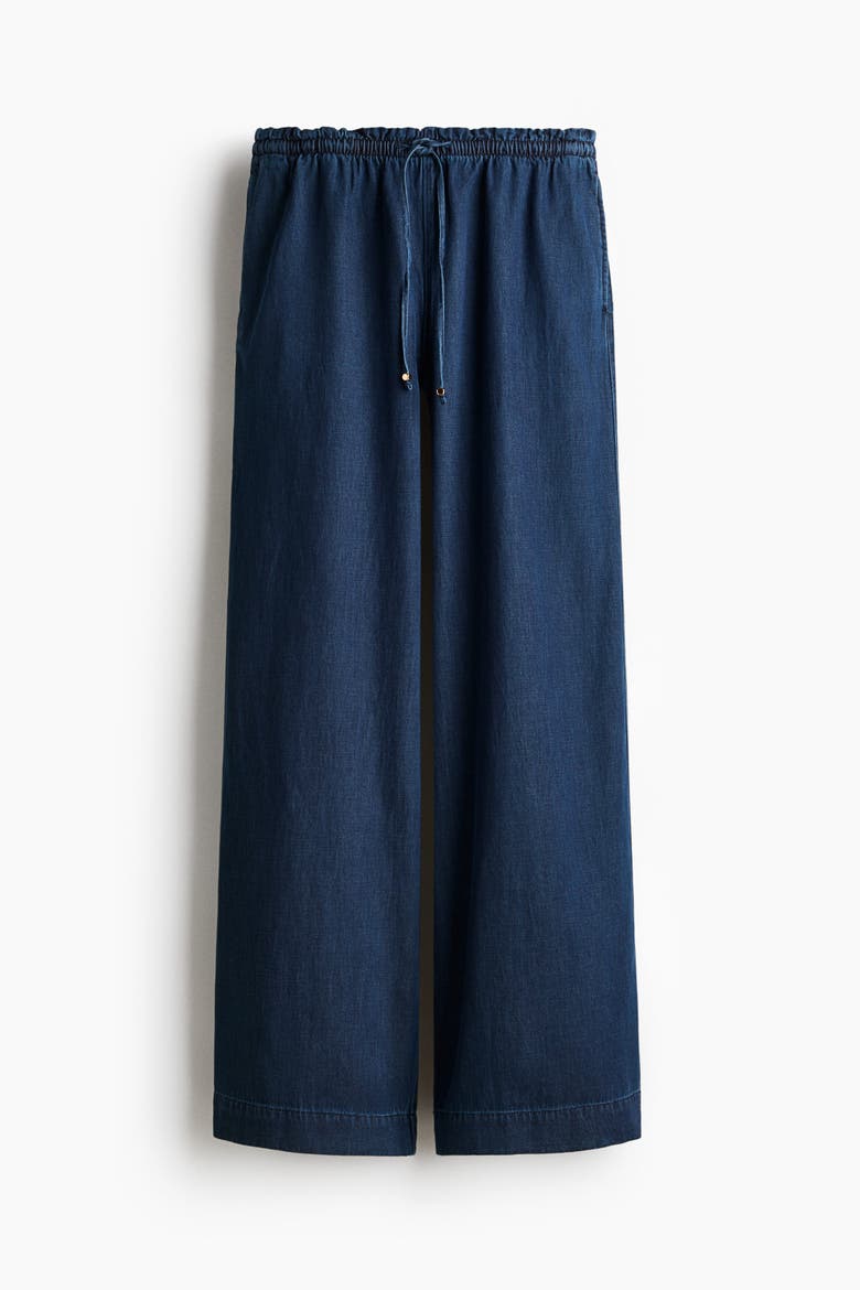 Tie-belt Wide Paper Bag Trousers, Alternate, color, Darker blue denim