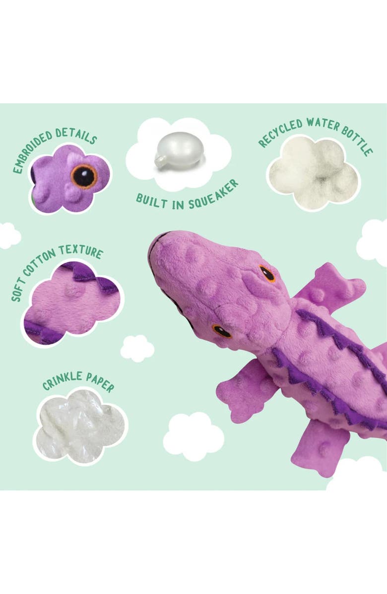 SnugArooz Ellie the Gator, Purple Plush Dog Toy, Squeaks & Crinkles, Alternate, color, Purple