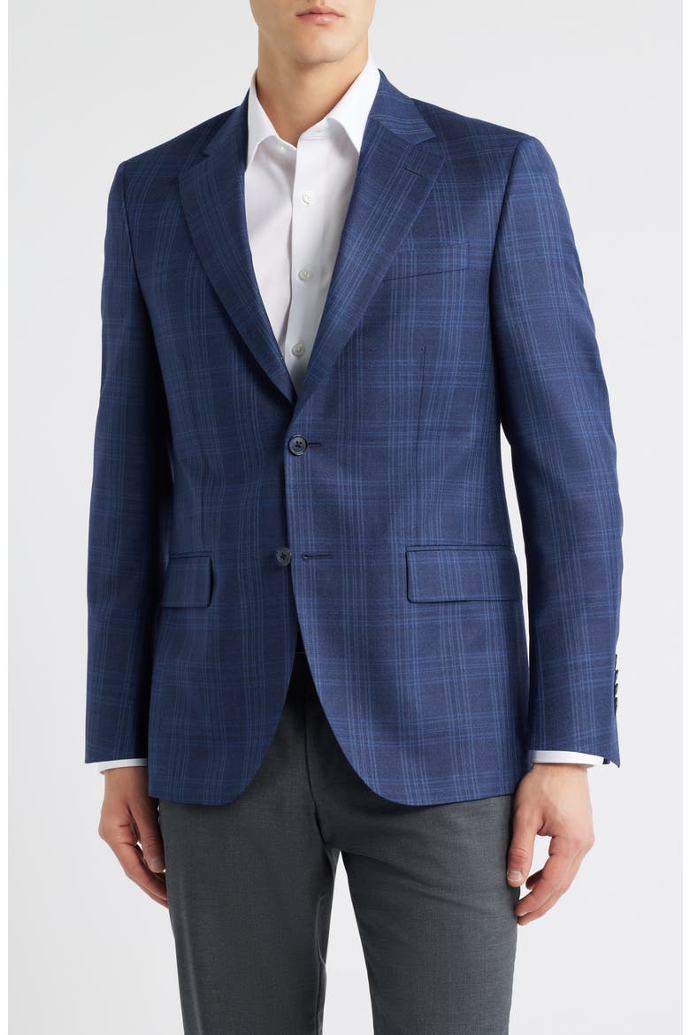 Flynn Classic Fit Blue Plaid Wool Sport Coat, Main, color, BLUE