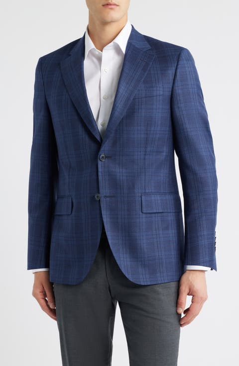 Flynn Classic Fit Blue Plaid Wool Sport Coat (Regular 
Big)