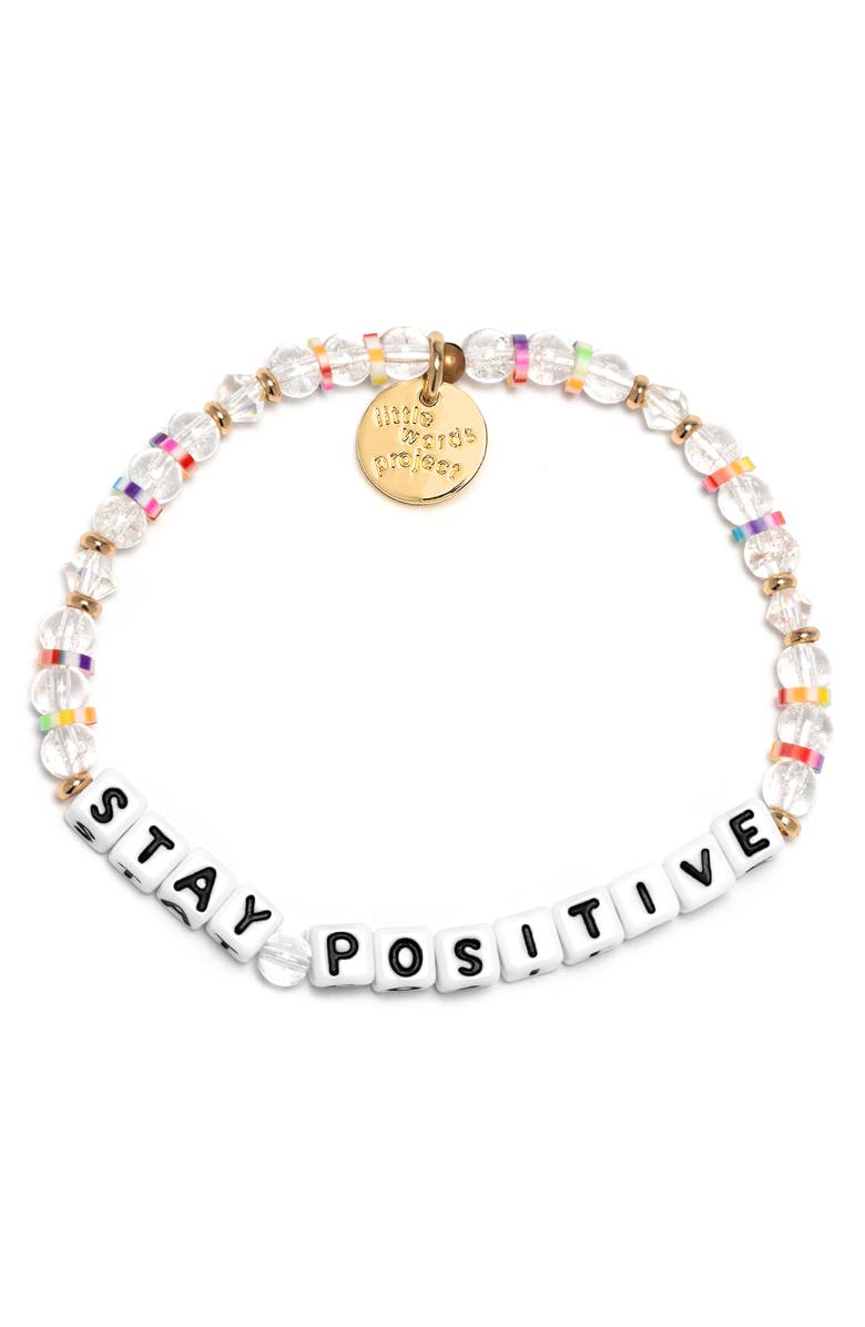 Little Words Project Stay Positive Beaded Stretch Bracelet, Main, color, 