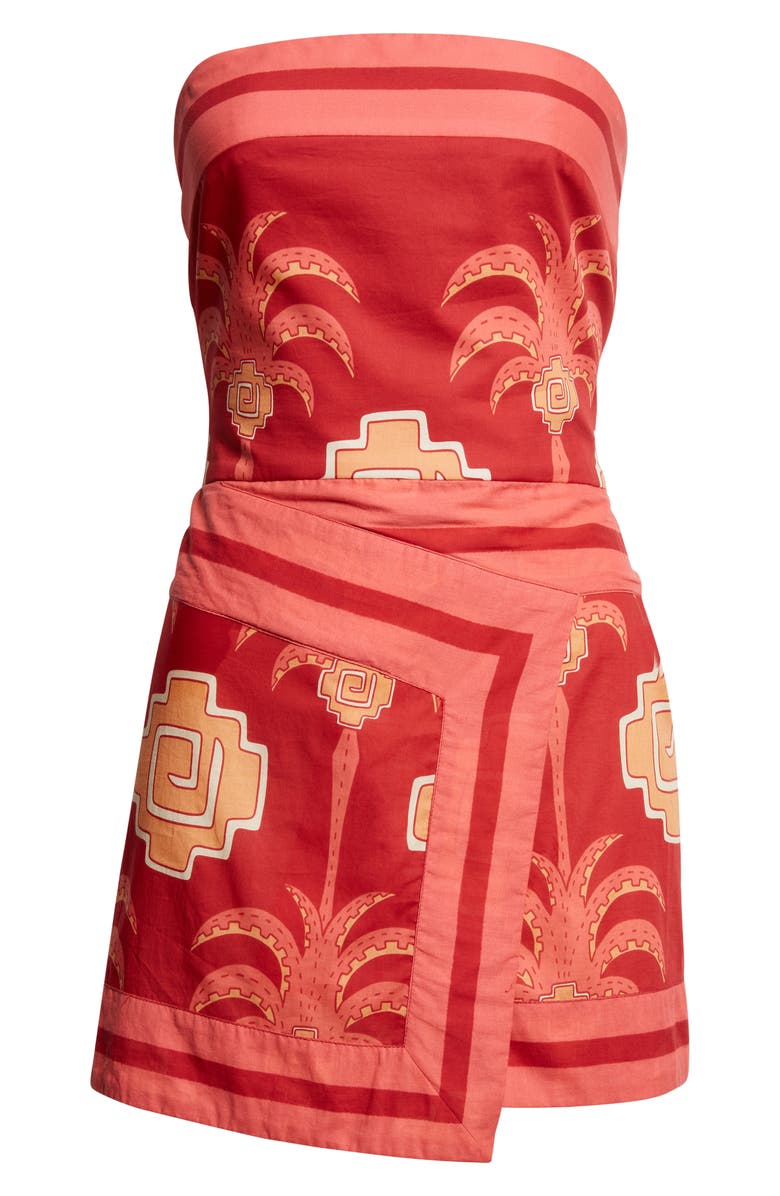 Johanna Ortiz Raiz Ritual Strapless Faux Wrap Minidress, Alternate, color, Magenta/ Pink/ Camel
