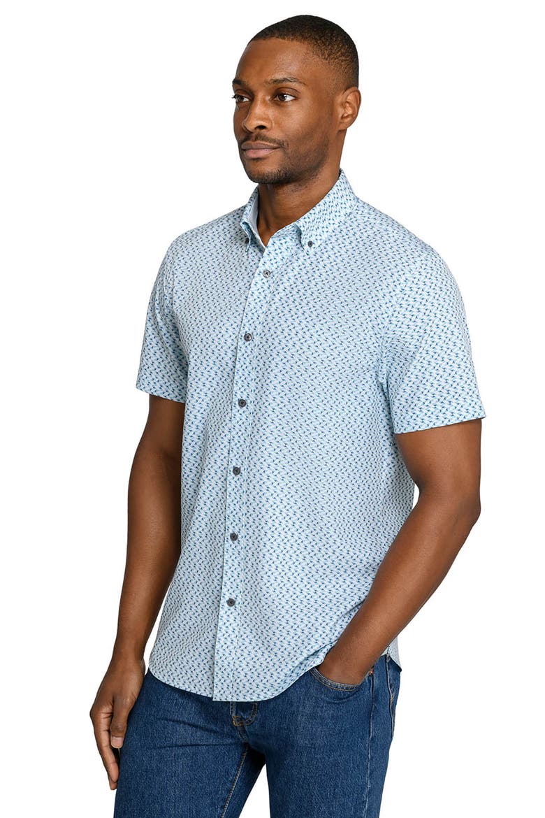 Slim Fit Zig Zag Woven Short Sleeve Basic Shirt, Alternate, color, WHITE/GREEN