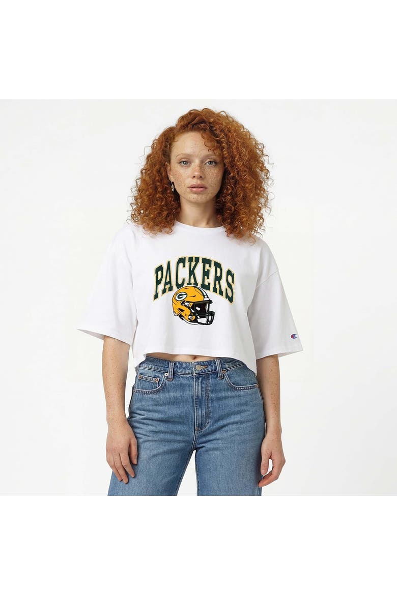 Women's Champion  White Green Bay Packers Boyfriend Cropped T-Shirt, Main, color, White