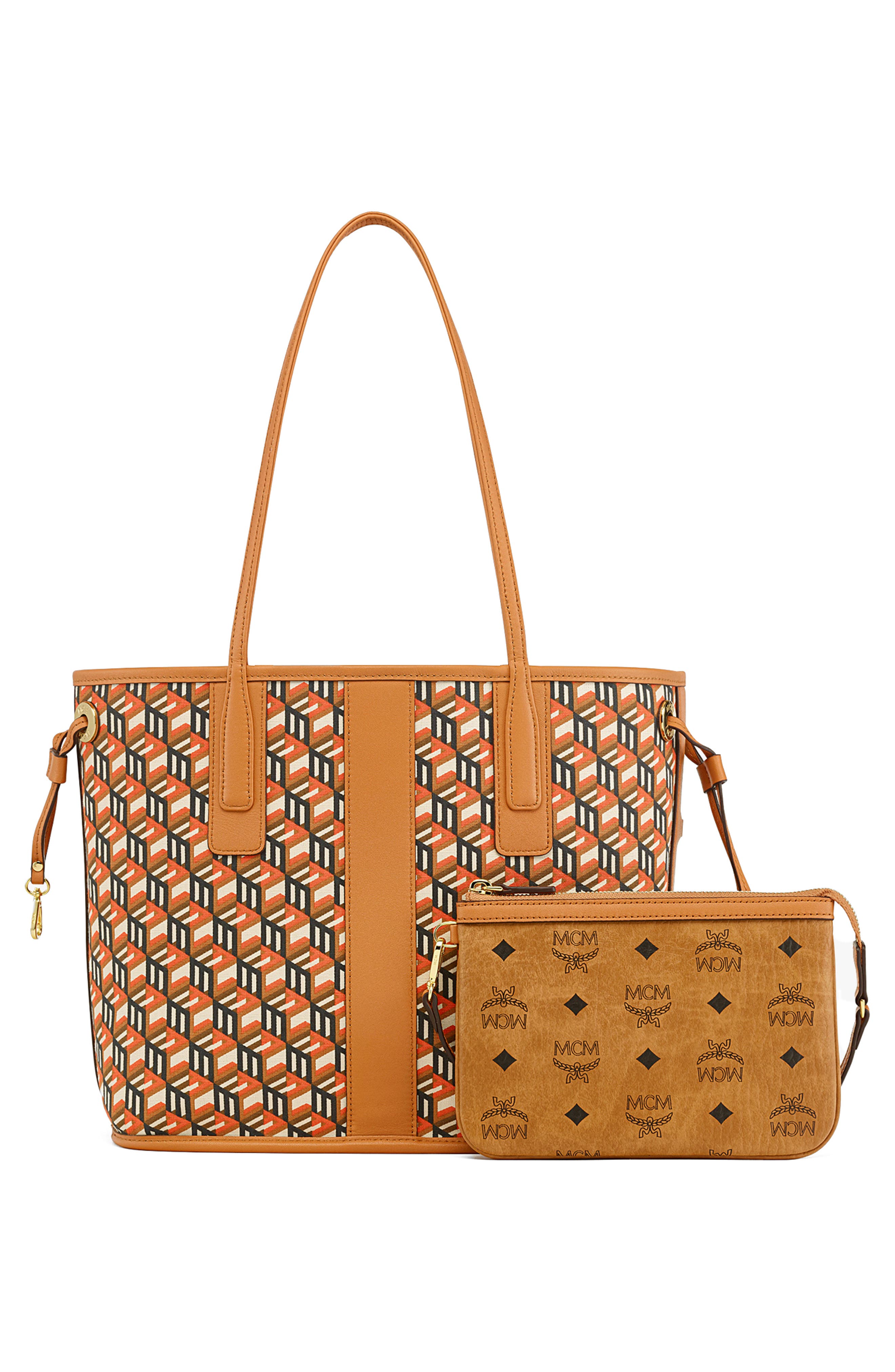 Small Reversible Liz Shopper in Visetos, Alternate, color, COGNAC