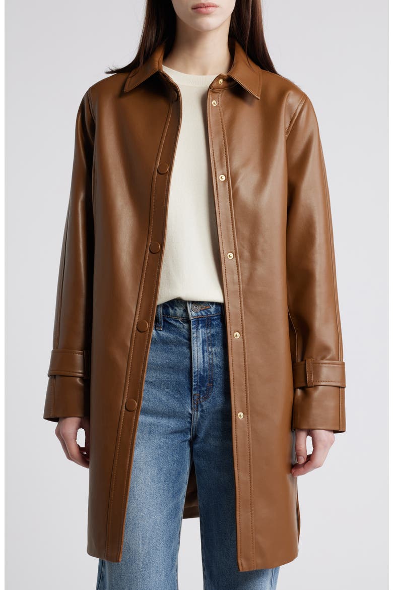 Tie Belt Snap Front Faux Leather Jacket, Alternate, color, COGNAC