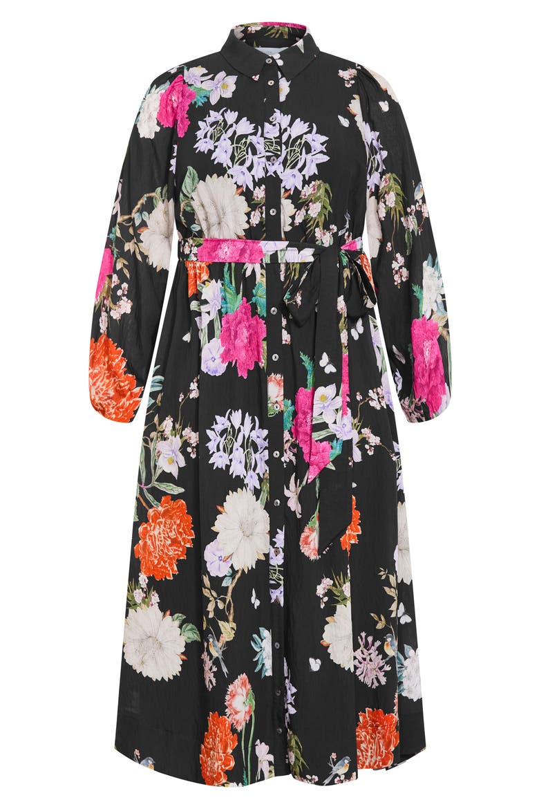 Mary Long Sleeve Floral Print Shirtdress, Alternate, color, BLK BOTANIQUE
