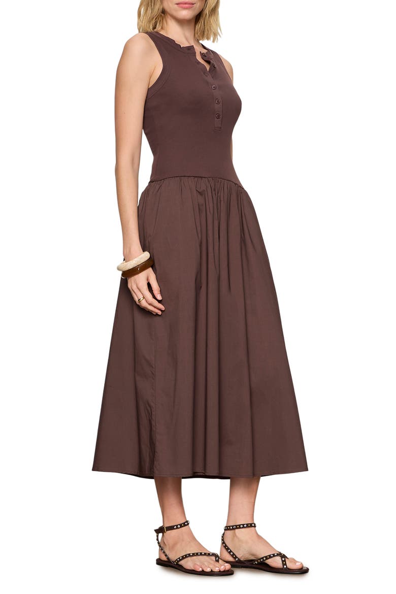 Breakaway Mixed Media Cotton Midi Dress, Alternate, color, RICH SOIL BROWN