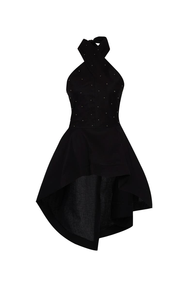 THEO The Label Echo Hi-Low Pearly Halter Shirting Top, Alternate, color, Black/Gunmetal