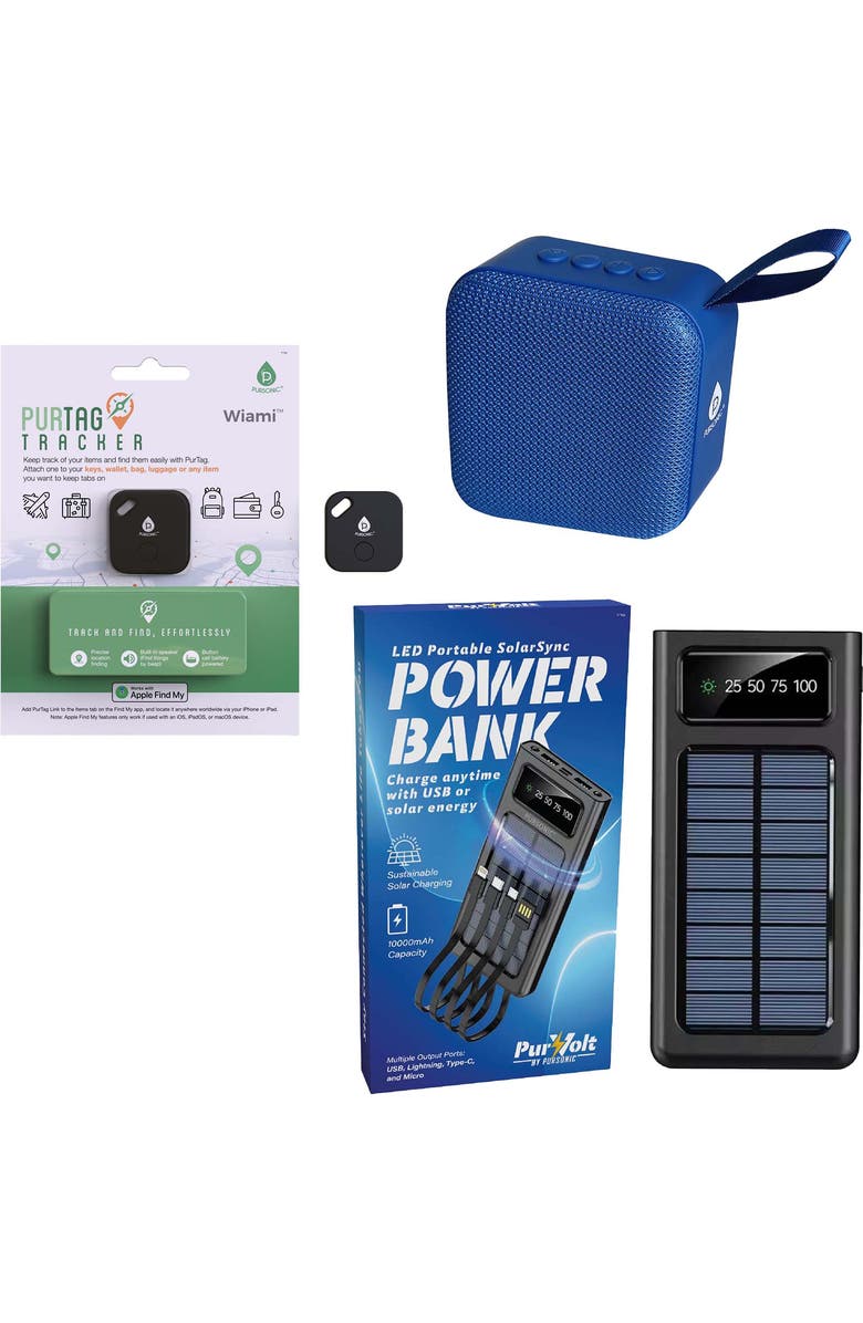 PURSONIC Wireless Speaker, Solarsync Power Bank & Purtag Tracker Bundle Ultimate Sound, Power & Security Anywhere!, Main, color, Black