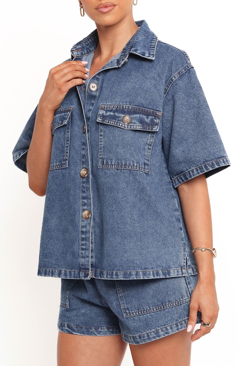Petal & Pup Noor Denim Button-Up Shirt & Shorts Set, Alternate, color,