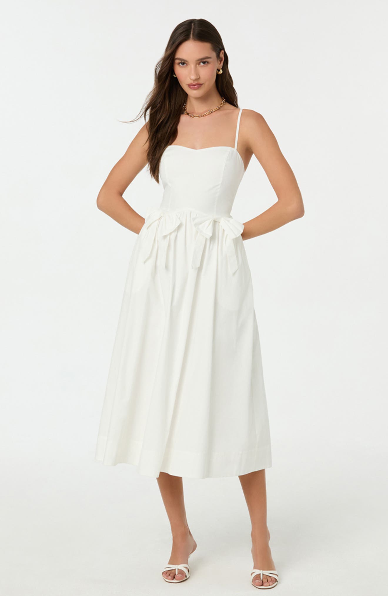 white midi dress with bow straps Cyrielle ribbon-detail puff-sleeve maxi dress