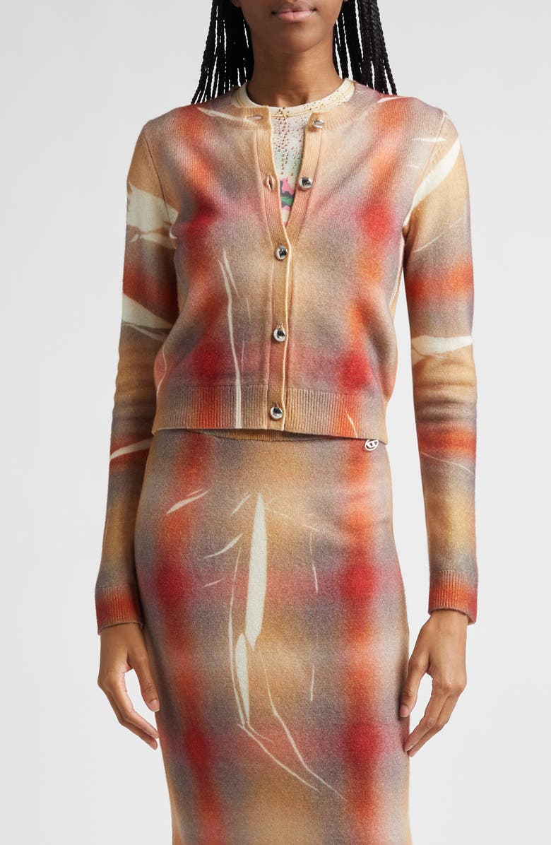 DIESEL<sup>®</sup> M-Chloty Distorted Check Wool Cardigan, Main, color, Red Multi