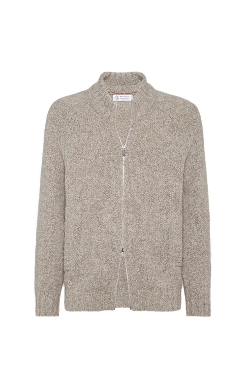 Brunello Cucinelli High-neck Zip-up Cardigan In Brown