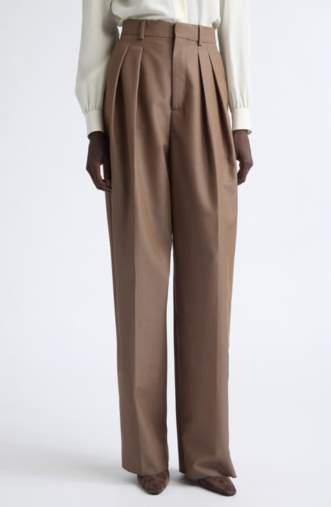 Pleated Wool & Mohair Wide Leg Pants
