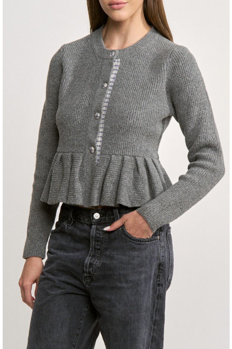 Annie Peplum Cardigan, Alternate, color, HEATHER GRAY