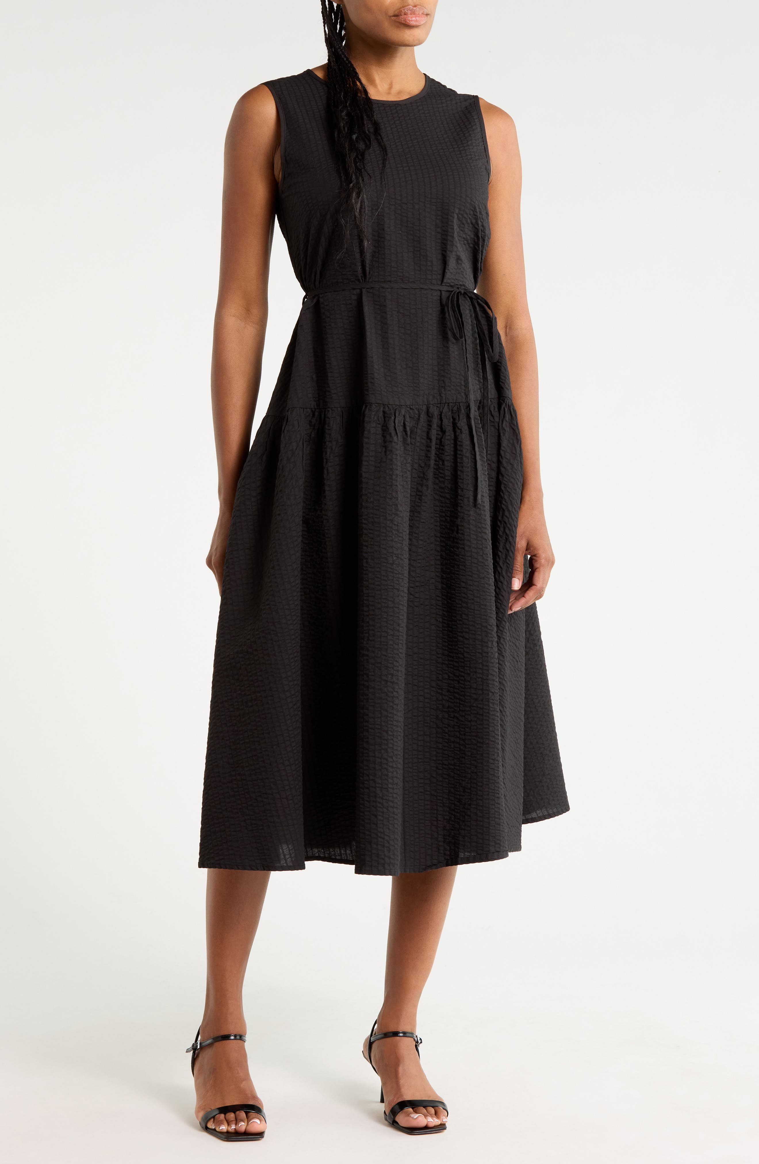 Sleeveless Seersucker Midi Dress