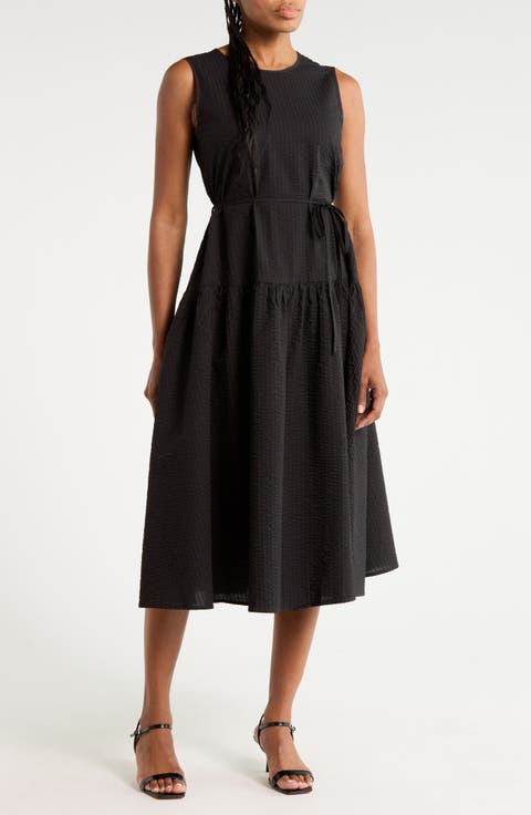 Sleeveless Seersucker Midi Dress