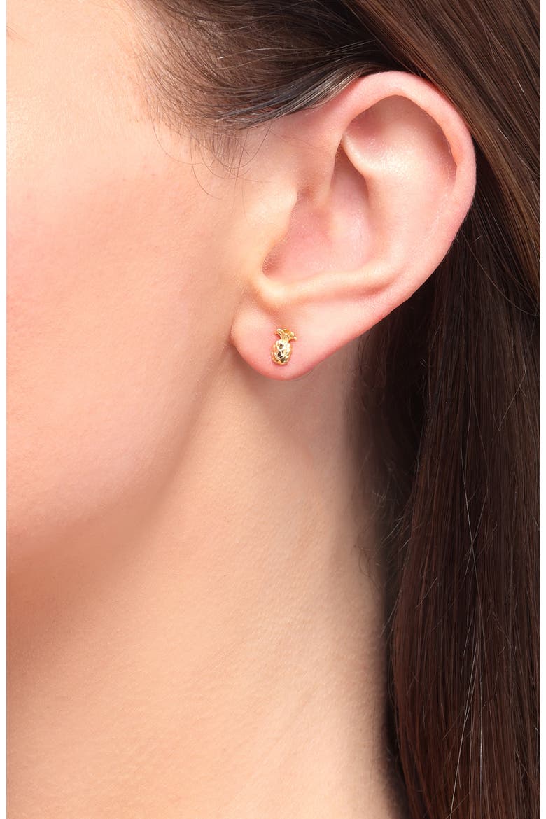 Demi-Fine Pineapple Stud Earrings, Alternate, color, 14K GOLD