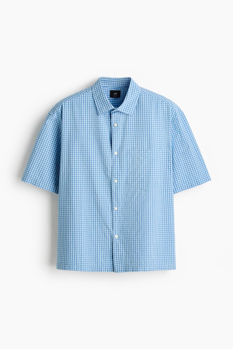 Relaxed Fit Cotton Shirt, Alternate, color, Light blue/checked