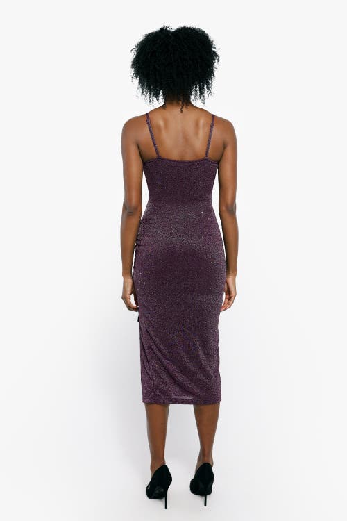 Popilush Shapewear Metallic Knit Bodycon Sculpting Midi Slip Dress In Ultra Violet