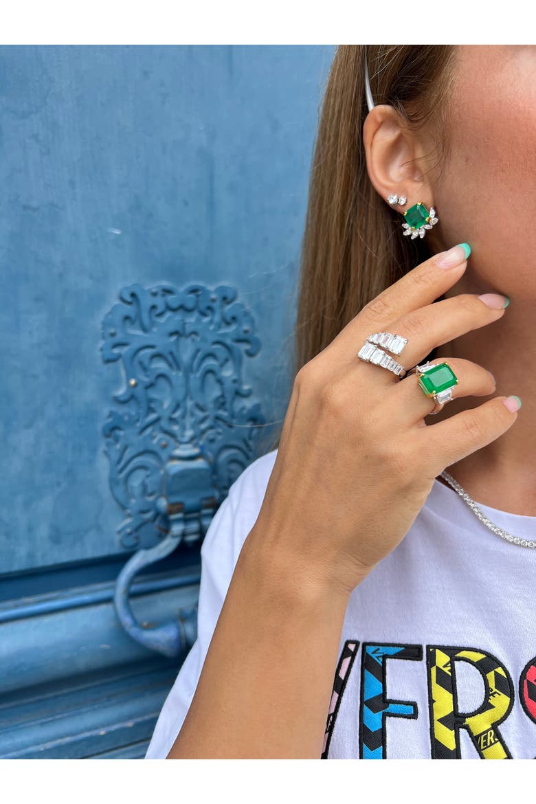 emerald & marquise stud earrings, Alternate, color, green